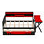 Lit de jeu double avec bureau, étagères de rangement, éclairage DEL et station de recharge, tête de lit bibliothèque, gain de place, noir et rouge-494634313-494634315
