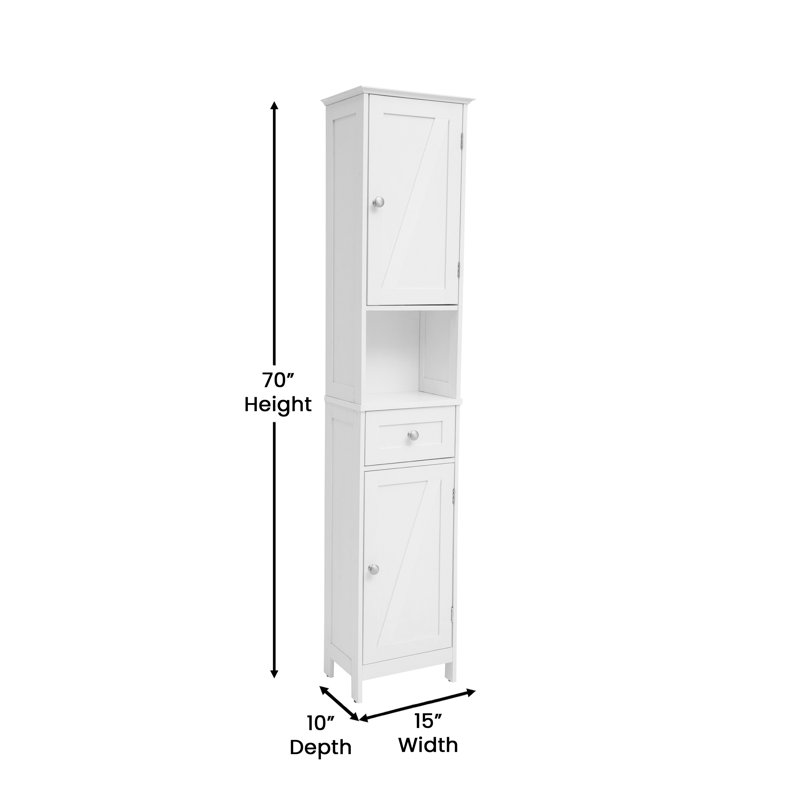 White Engineered Wood Bathroom Linen Tower with Adjustable Shelves