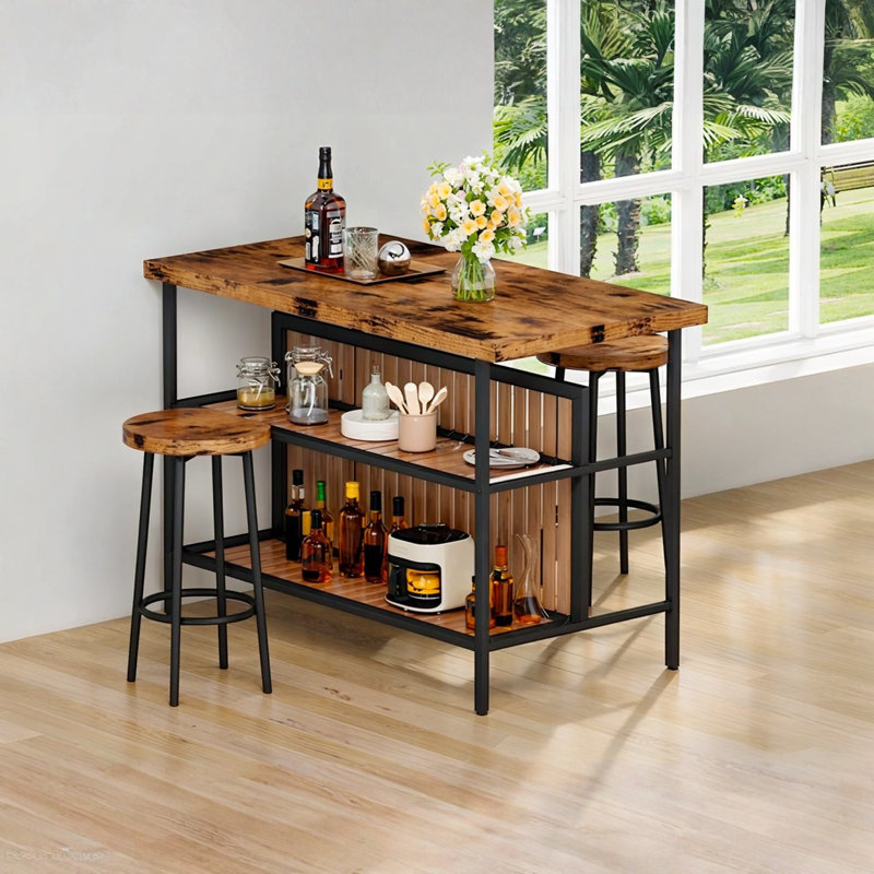 Zurek 47.2'' Wide Kitchen Island Set, Rustic Brown