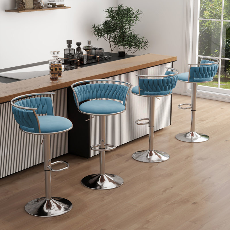 Ginko Modern Adjustable Bar Stools, Swivel Counter Stools with Upholstered Seat, Backrest, Footrest and Metal Frame for Kitchen and Home Bar 