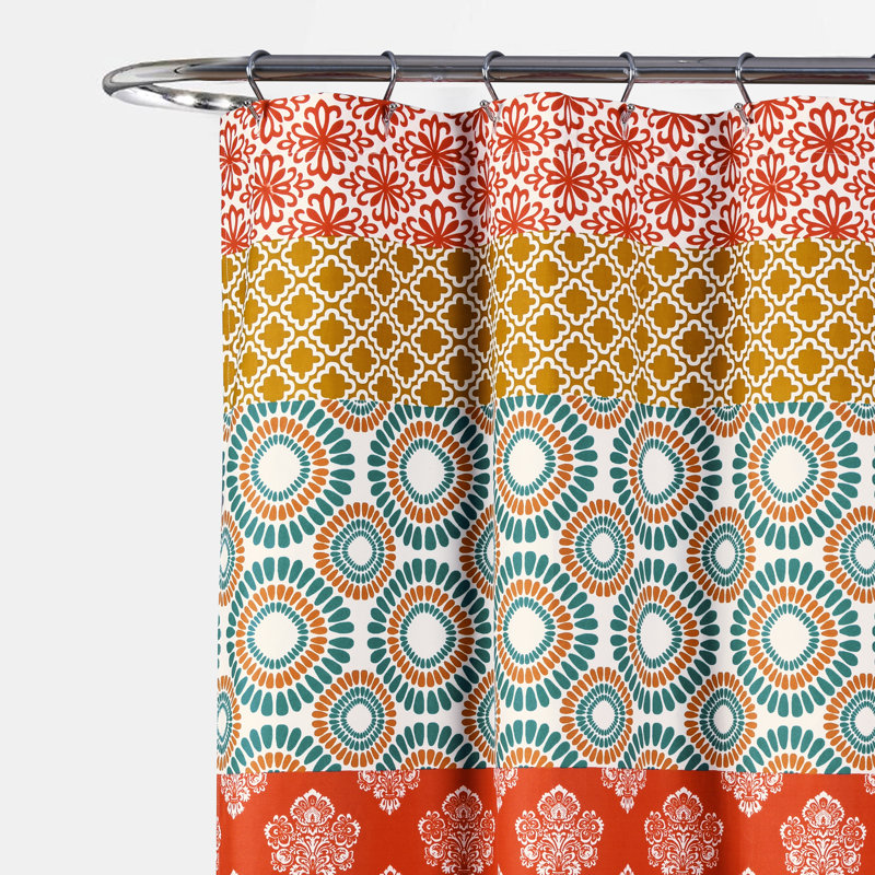 Rideau de douche simple à rayures Bohemian, 72 po x 78 po, Turquoise / orange