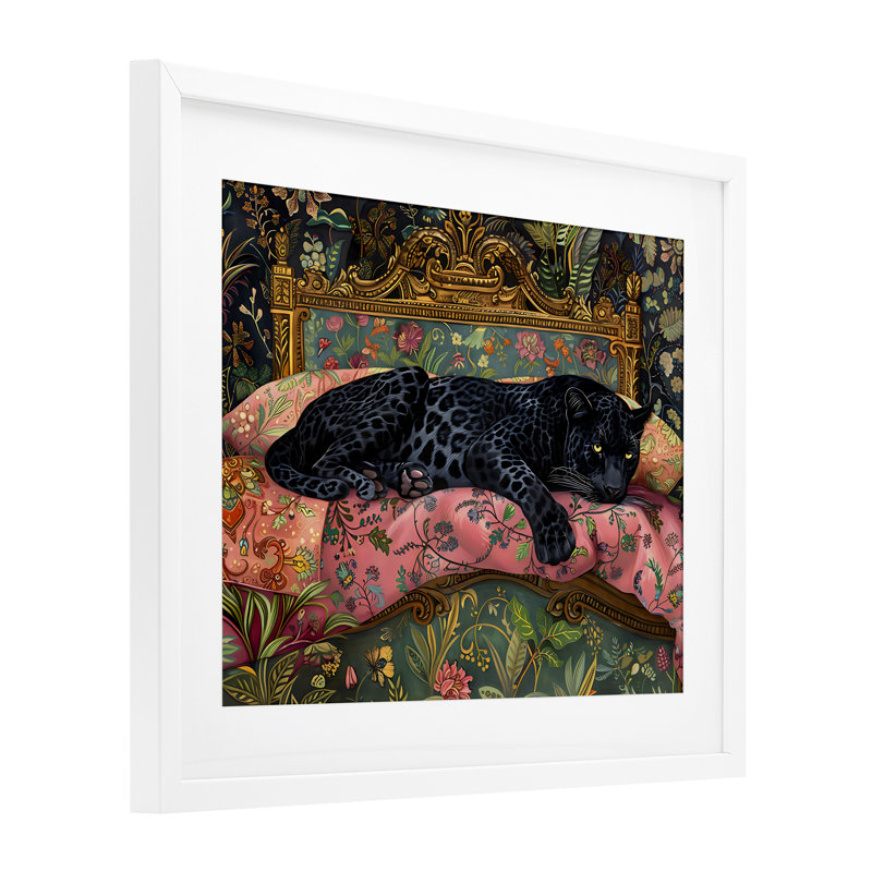«Leopard Lounge on Ornate Textiles», reproduction encadrée sous verre, design by Creative Studio, H 17 po x l 21 po