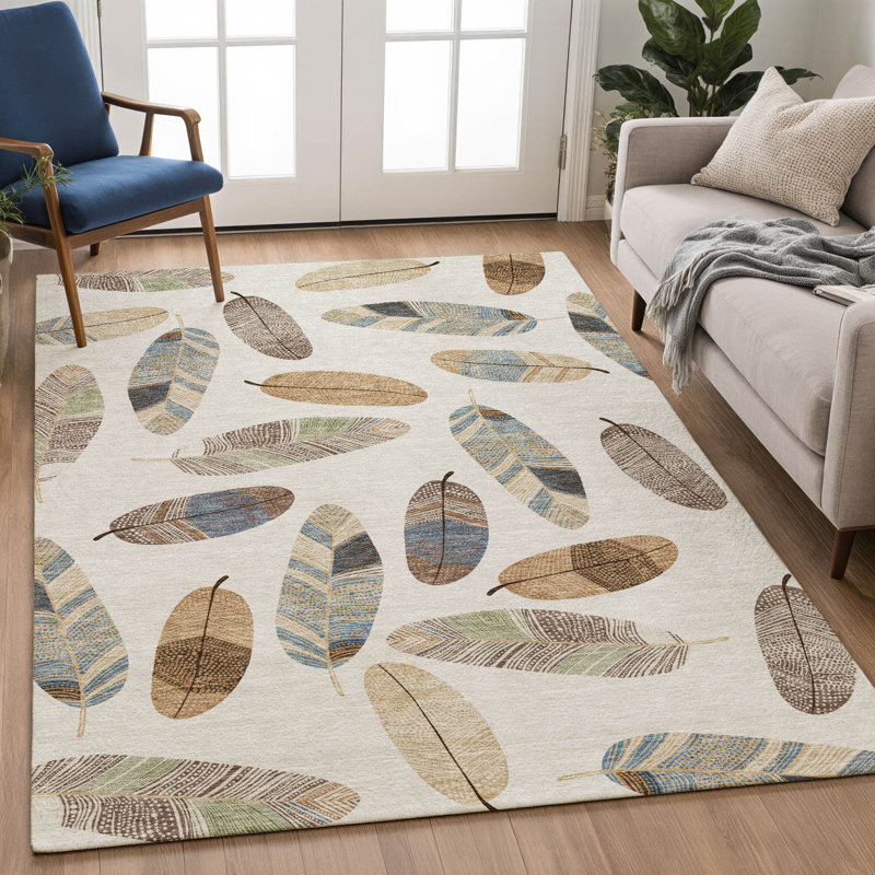 Tapis botanique intérieur / extérieur lavable à la machine Chantille ACN2649, Lin lin, 2 pi 6 po x 3 pi 10 po