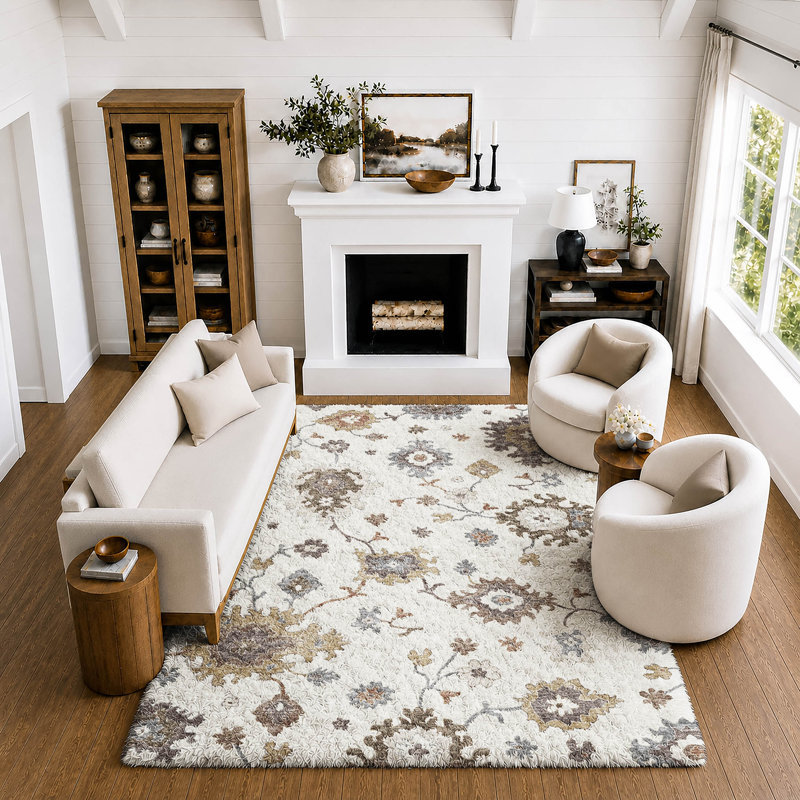 Tapis Oushak Dream Shag ADS753, lavable à la machine, de qualité supérieure, Ivory, 10' x 14'