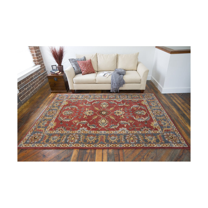 Buckhill Oriental Hand-Tufted Wool Area Rug in Brick Red/Navy/Mustard, Square 9'9"