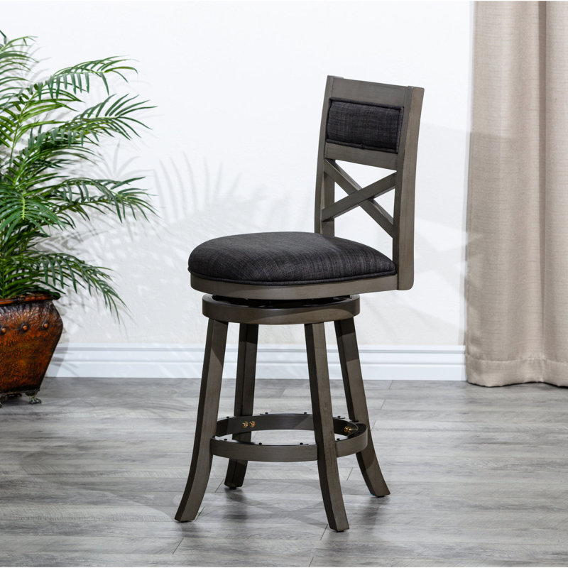 Tabouret pivotant gris vieilli de 30 po avec tissu gris anthracite, Gris, Gris anthracite