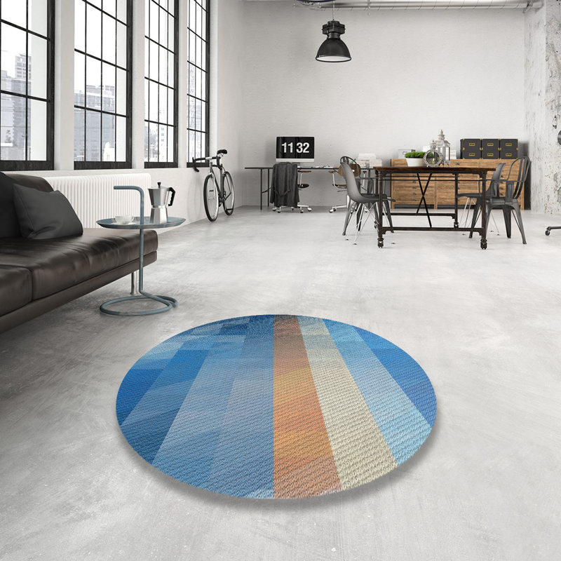 Tapis rayé bleu / orange Reisman, Rond 5 pi