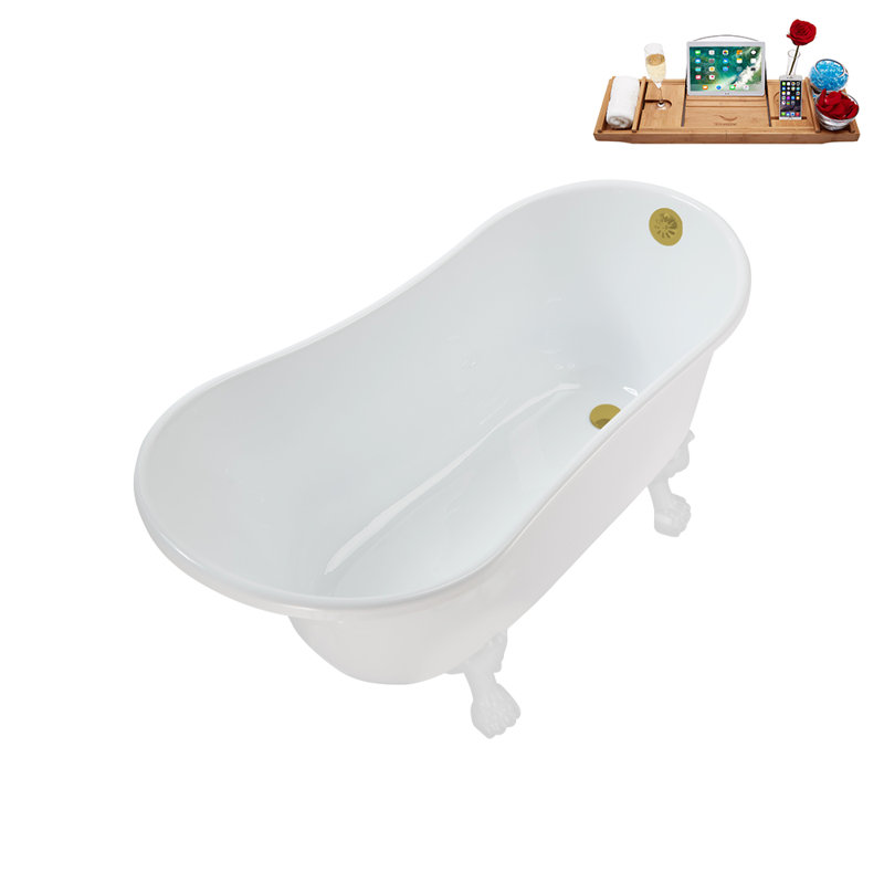 51.2'' x 25.6'' Soaking Acrylic Bathtub, Glossy White, Brushed Gold