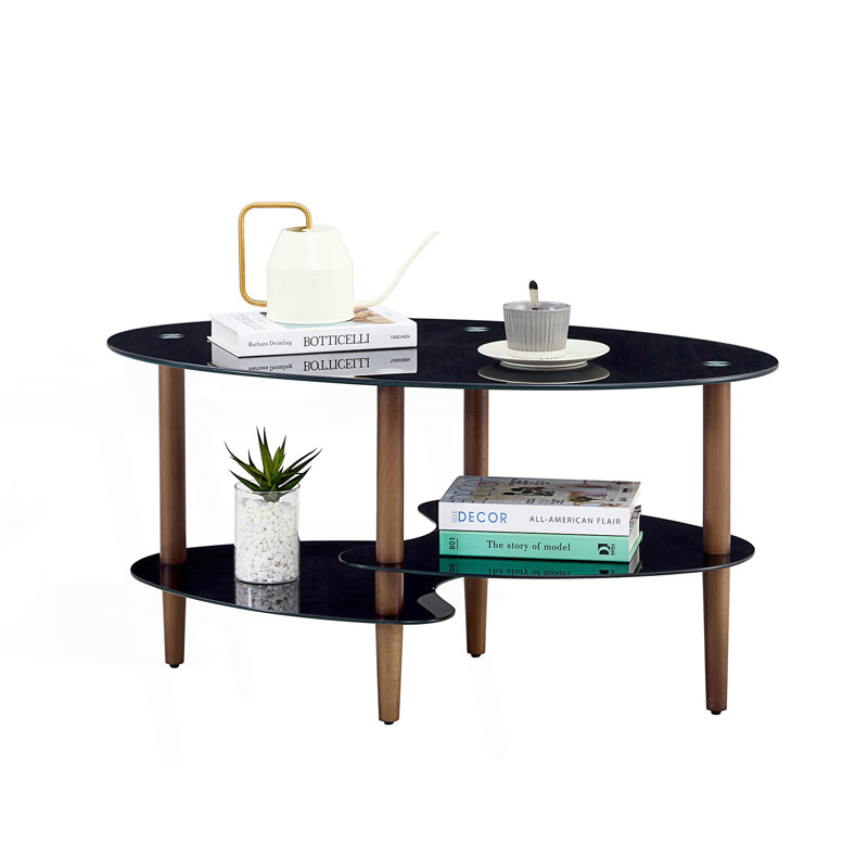 Table basse ovale en verre, table moderne, table à thé, table en verre trempé à 3 couches, table basse