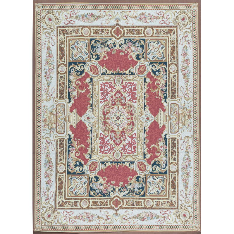 Tapis rouge et ivoire noué à la main de haute qualité