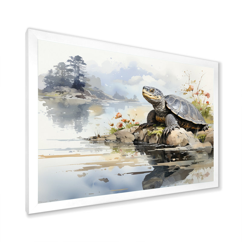 Art asiatique, tortue Sumi I - impression, H 12 po x l 20 po x P 1 po, Cadre photo blanc