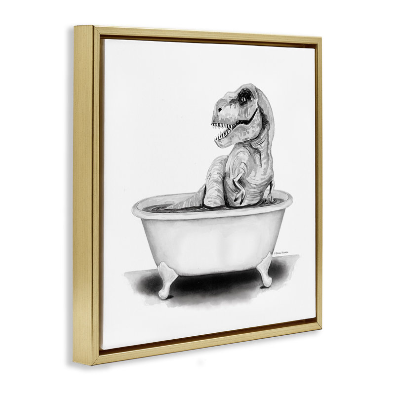Drôle de salle de bain T-Rex, Cadre flottant métallique doré, H 25 po x l 25 po