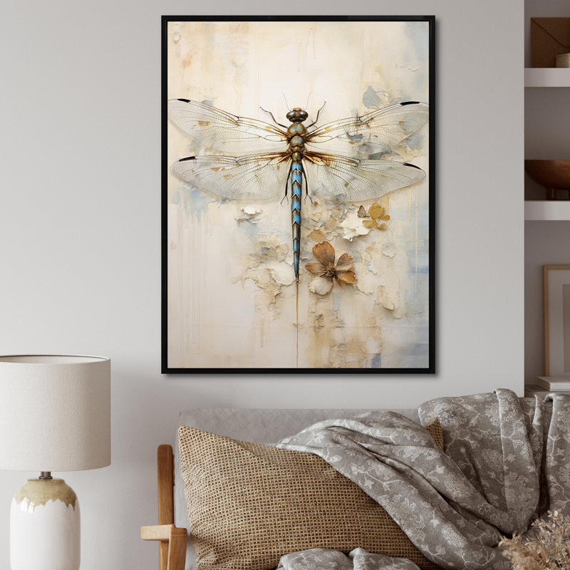 Libellule délice III - Libellule, art sur toile, H 32 po x l 24 po x P 1 po, Cadre flottant noir