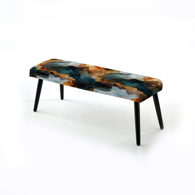 Mystic Reverie Marble Pattern - Marble Upholstered Black Bench