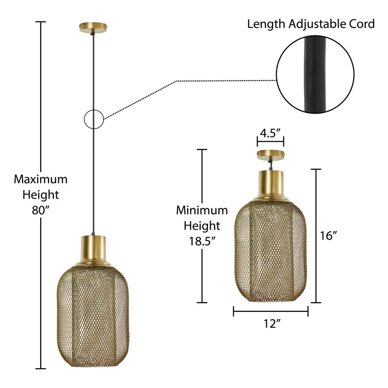 12"W Industrial Gold Mesh Oval Shade Pendant Light - Everly Quinn