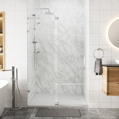 44-48"W X 70"H Pivot Fully Frameless Shower Door  | 1/4"(6MM) Clear SGCC Tempered Glass｜Chrome-Colored Aluminum Frame