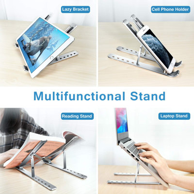 Laptop Stand, Laptop Holder Riser Computer Tablet Stand, 6 Angles Adjustable Aluminum Ergonomic Foldable Portable Desktop Holder, Silver