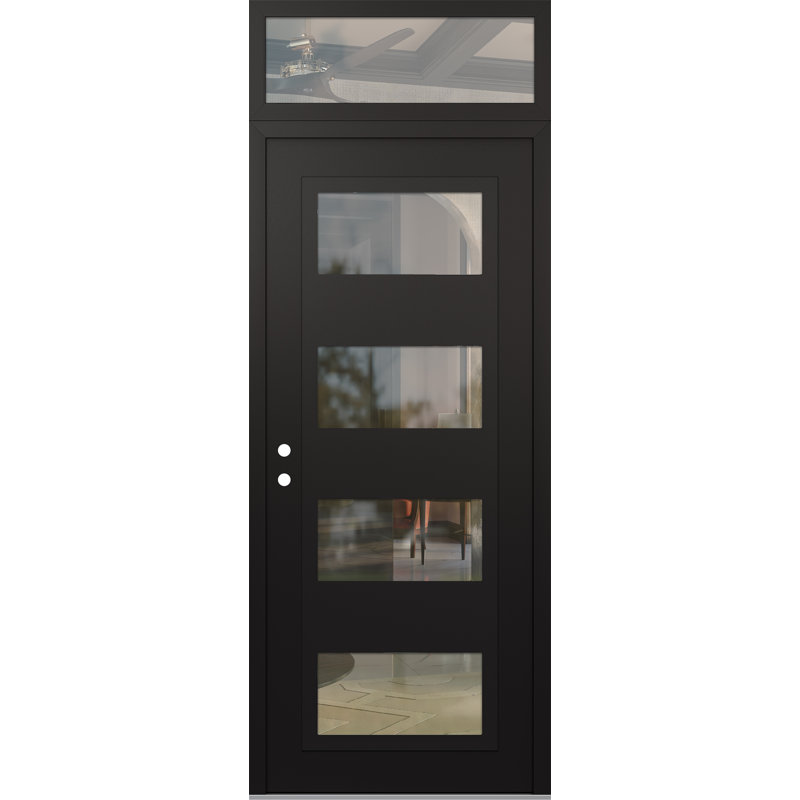 Porte d'entrée avant pré-suspendue à panneau noir en acier noir / noir avec panneau arrière, Oui, Clair