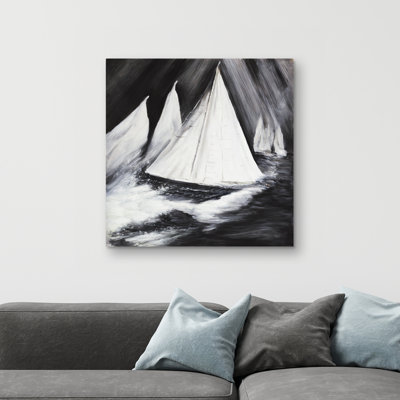 Grayscale boats in a storm - 32"x32" art on canvas