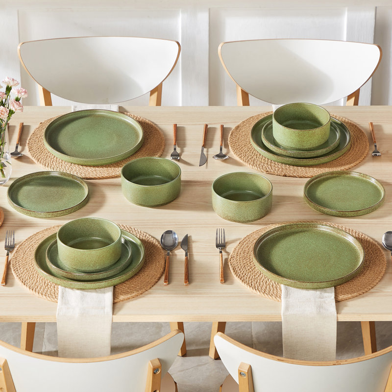 Stoneware Dinnerware - Service for 4, Green