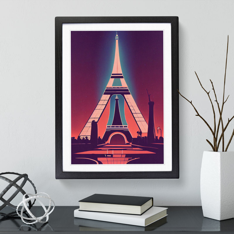 Eiffel Tower Art Deco No.3 - Wall Art, Black Framed, 64cm H x 46cm W x 2cm D