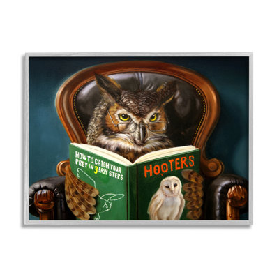 " Funny Owl Reading Leather Chair Hoot Book " by Lucia Heffernan