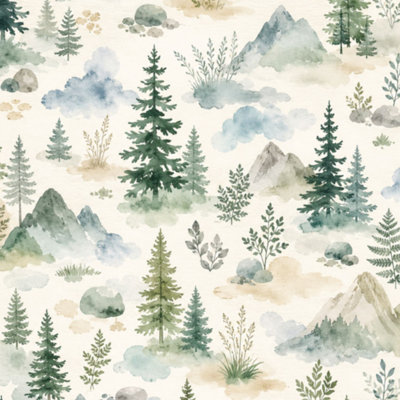 Papier peint adhésif pelez et collez Montagnes aquatiques sereines Misty Mountains 17,7 "x 118" Papier auto-adhésif amovible