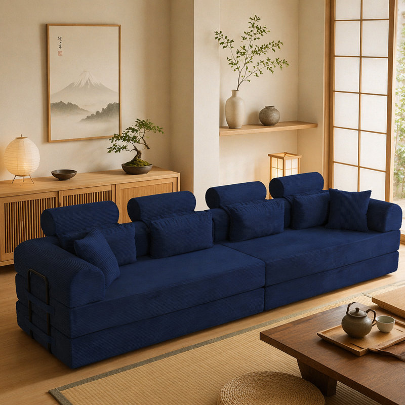 Canapé modulaire en L Boneless, Bleu