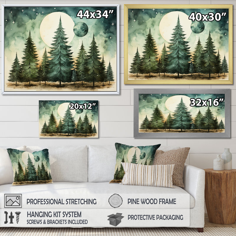 Minimalisme, arbre de Noël forêt II - pin, art mural, Cadre flottant noir, H 12 po x l 20 po x P 1 po