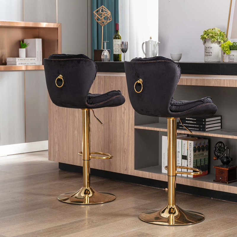 Ensemble de 2 tabourets de bar, avec repose-pieds et base pivotante réglable en velours