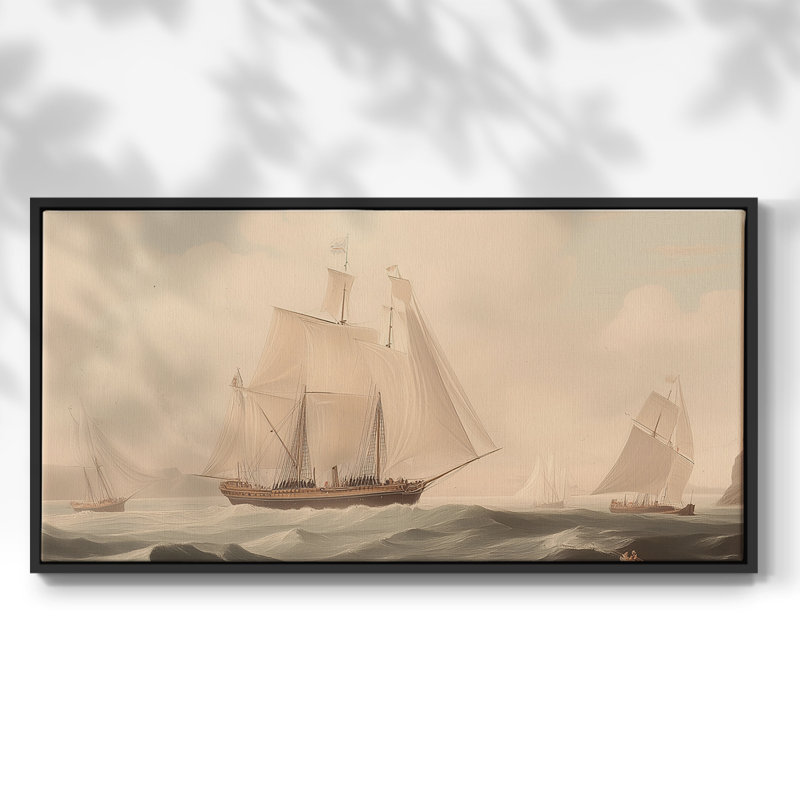 Nautical Series-L- Toile tendue avec châssis tendue - Prêt à accrocher, H 17 po x l 33 po, Noir