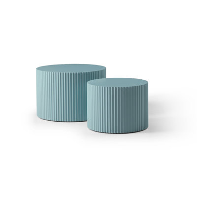 Blue Home Table Of 2, Handmade Round Nesting Coffee Table, Modern