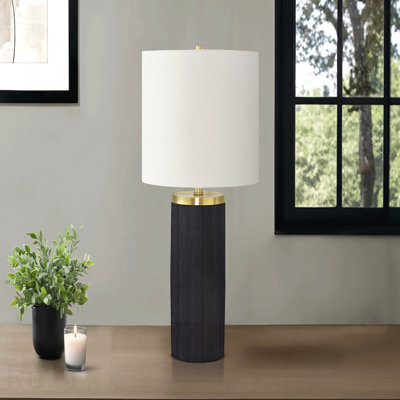Lampe de table - 24 po de hauteur, matériau en béton noir, abat-jour ivoire et crème