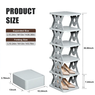 Range-chaussures pliable, étagère à chaussures verticale peu encombrante pour vestibule, porte d'entrée avant, chambre à coucher, aucun assemblage requis, conception empilable réglable