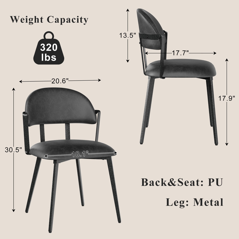 Chaise de salle à manger rétro en similicuir et métal, Noir
