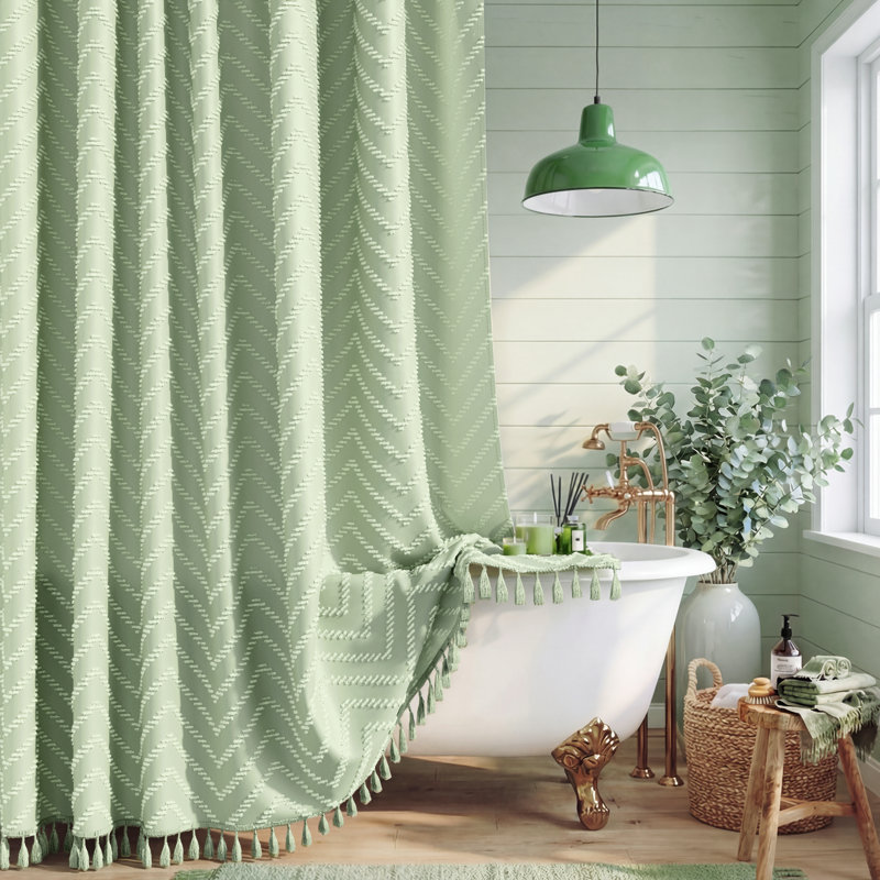 Rideaux de douche Boho, H 72 po x l 72 po, Vert sauge