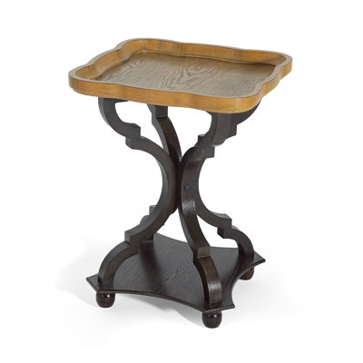  Table de bout carrée naturelle et noire French Country, table d'appoint sablier de luxe patinée, base à piédestal à lèvres contemporaine