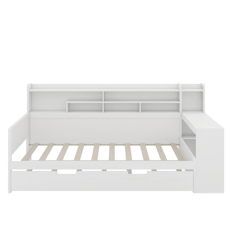 Lit de jour avec lit gigogne et bureau d'étude, Simple, Blanc antique