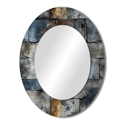Industrial Concrete Wall Illusion - Brick  Large Mirror, Grey Unique Wall Mirror Decor, Printed Metal Art