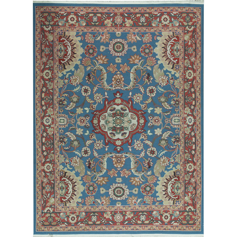 Tapis bleu et rouge noué à la main de haute qualité