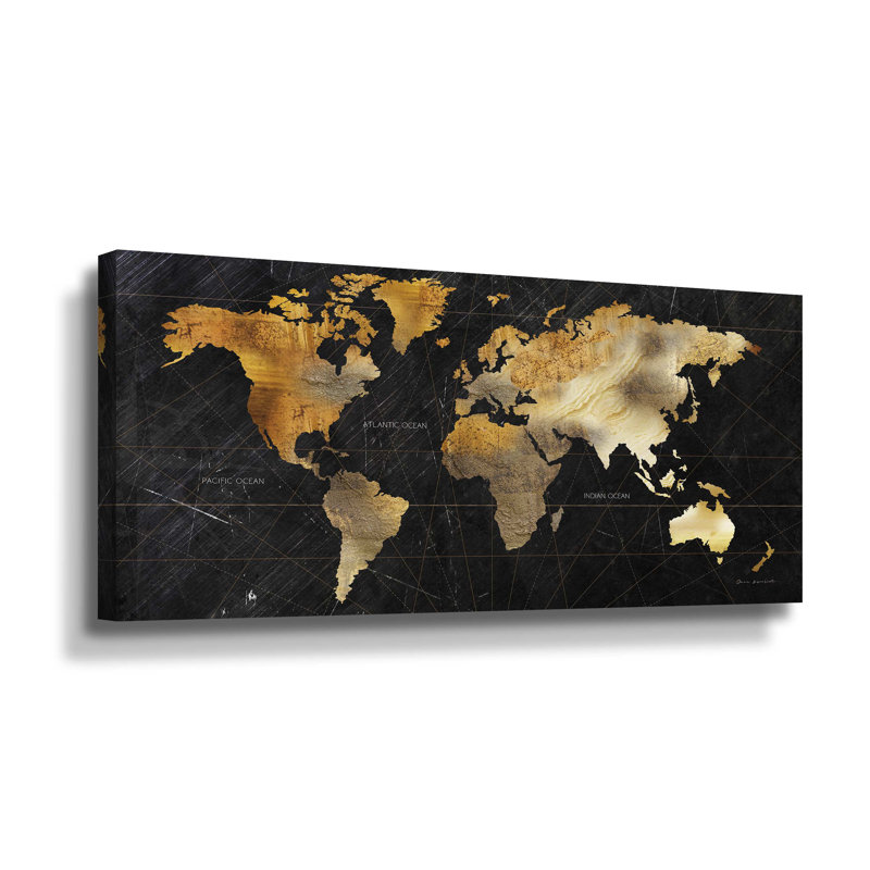 Dramatic World Map Crop - peinture sur toile, H 6 po x l 12 po x P 2 po, Toile tendue