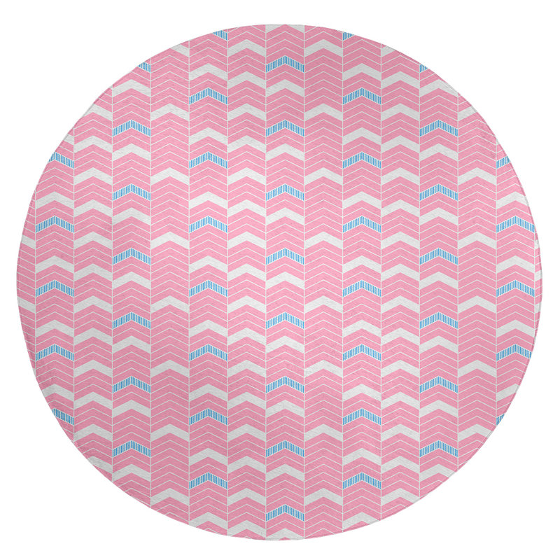 Tapis rose/bleu à chevrons lineed, Rond 5 pi