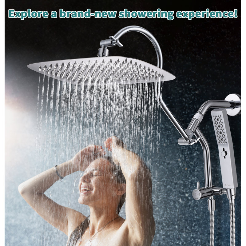 All-metal Dual Shower Head with Massage Mode Equipped, Brushed Nickel, 16"