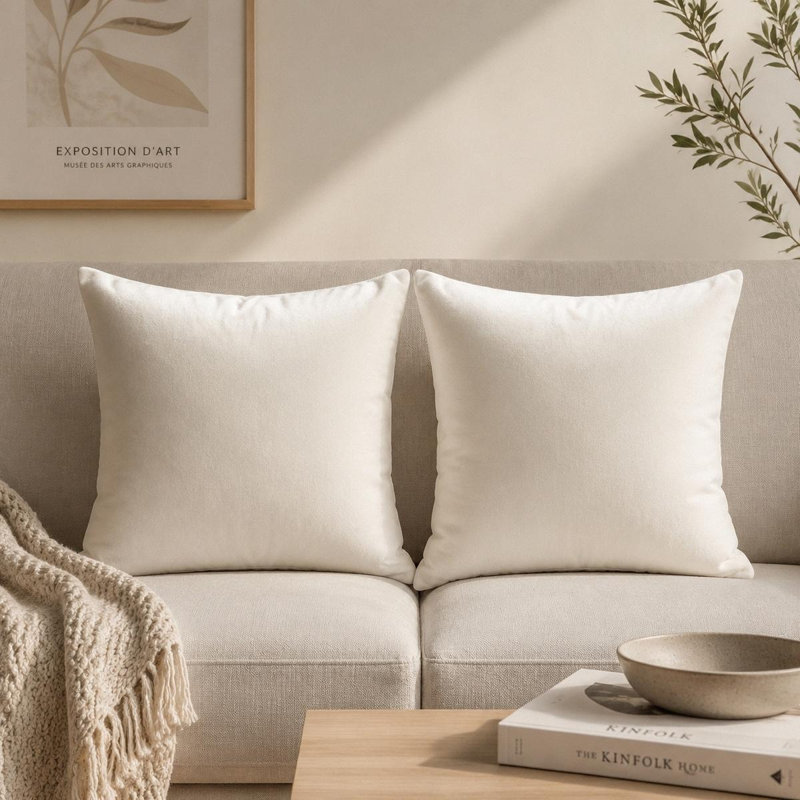 Housse de coussin en velours de couleur unie, Blanc laiteux