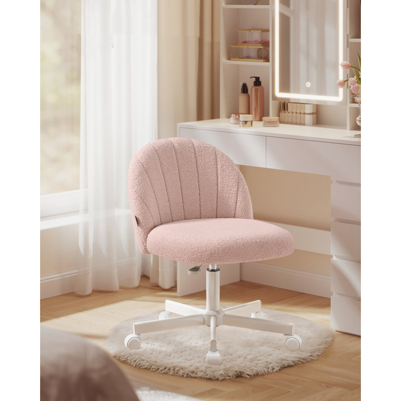 Office Chair, Swivel Makeup Vanity Desk Chair, Height Adjustable, Teddy Fleece, Foam Padded, For Office, Bedroom, Dressing Room
