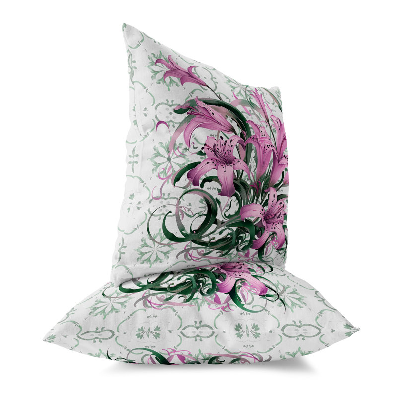 Lily Legends Pink Floral Faux Suede Square Pillow