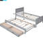 Lit plateforme simple avec lit gigogne et rangement, finition grise - Créez, créez un lit gigogne de taille de chambre à coucher, structure en pin robuste, solution polyvalente-1374502720