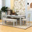 Ensemble de table de salle à manger 6 pièces, table extensible rétro avec rallonge amovible, chaises rembourrées et banc-79120029