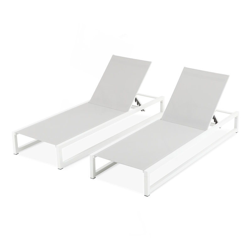 5-Level Adjustable 2-Piece Outdoor Chaise Lounge, Durable Aluminum Frame & PVC-coated polyester Mesh, Perfect For Patio/Poolside
