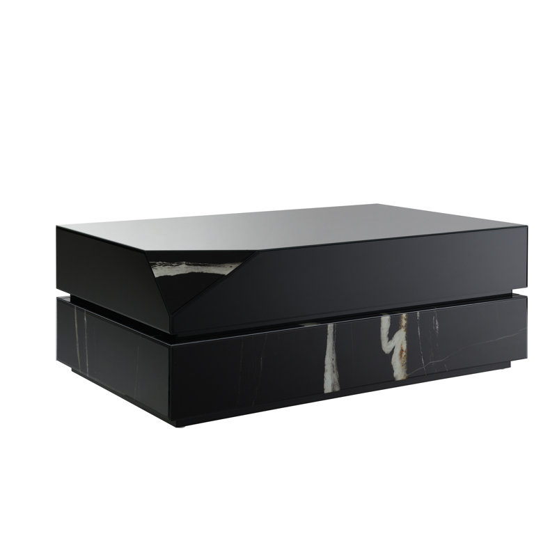 Table basse contemporaine à miroir noir, rectangulaire 47 x 28 x 18, bois synthétique, design élégant en marbre